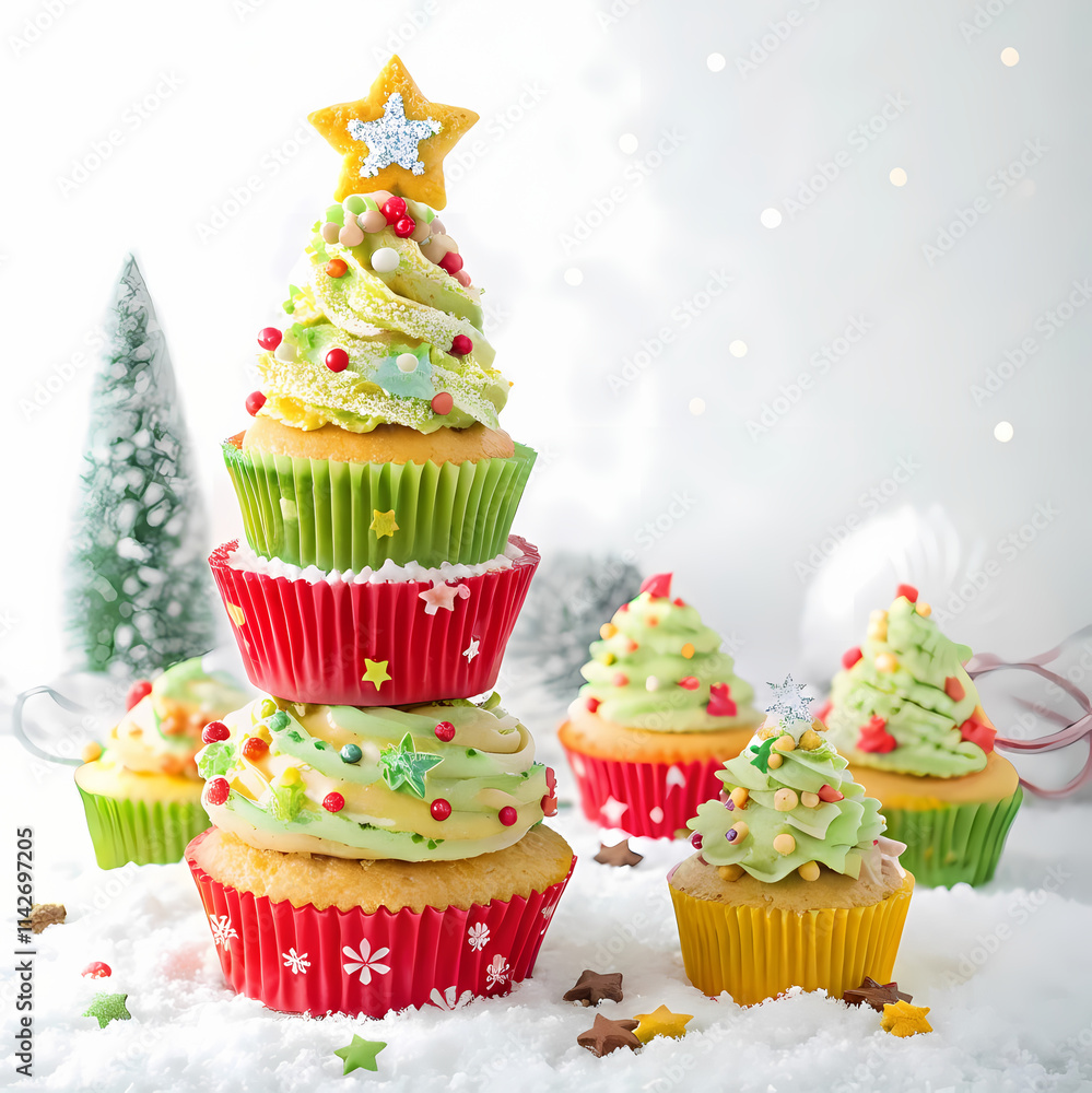 Festive Christmas Tree-Shaped Cake with Cupcakes Festive Christmas Tree-Shaped Cake with Cupcakes