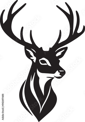 A black and white deer logo type silhouette design