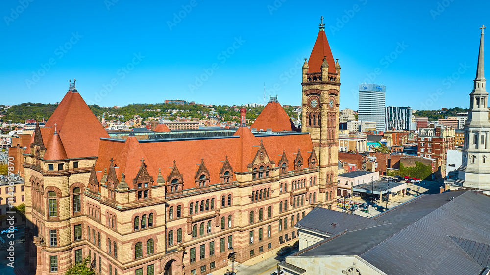 Fototapeta premium Aerial of Historic City Hall Amidst Modern Cincinnati Skyline