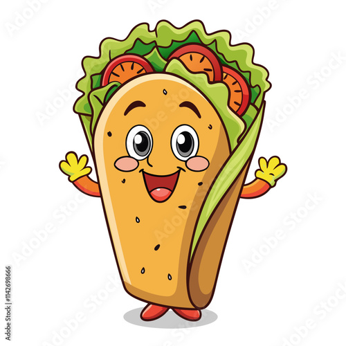 Cartoon burrito character vector art illustration