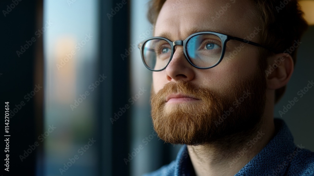 Thoughtful Startup Founder in Modern Office Setting Thoughtful Startup Founder in Modern Office Setting