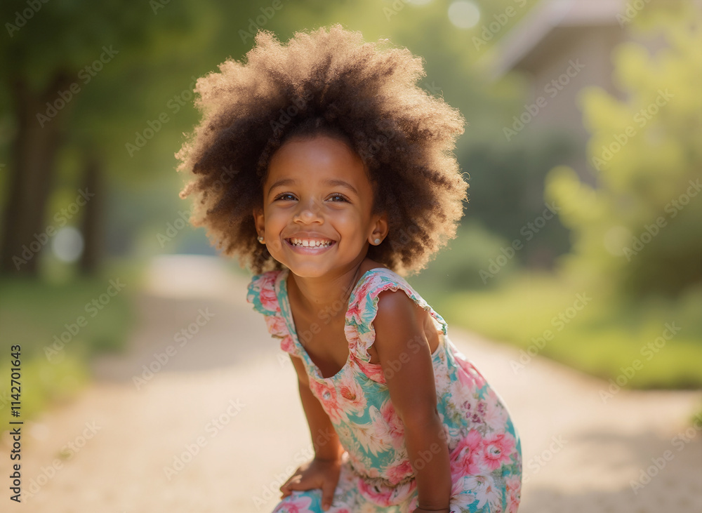 Adorable Little Girl with Afro Sitting on the Ground Adorable Little Girl with Afro Sitting on the Ground