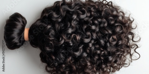 Curly hair bundle with a dense texture suitable for various hairstyles, showcasing dark brown locks expertly styled and ready for use