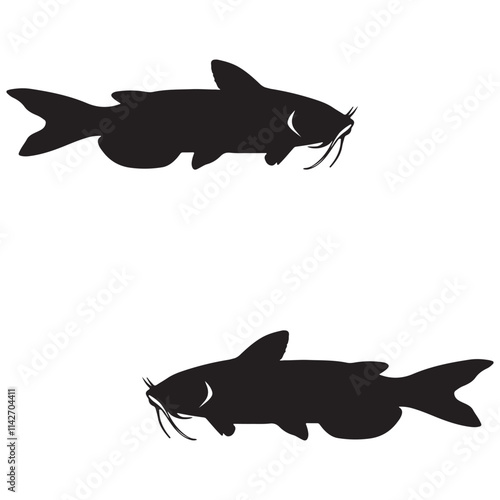 Catfish Silhouette, Catfish Vector Silhouette, Catfish cartoon Silhouette, Catfish illustration, Catfish icon Silhouette, Catfish Silhouette illustration