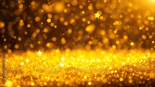 Gold Glitter Confetti Falling - Luxury Background, Magic Light, High Resolution