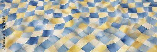 Handmade watercolor checkered pattern with pastel hues of blue and yellow, pastel, texture, handmade, checkered, yellow photo