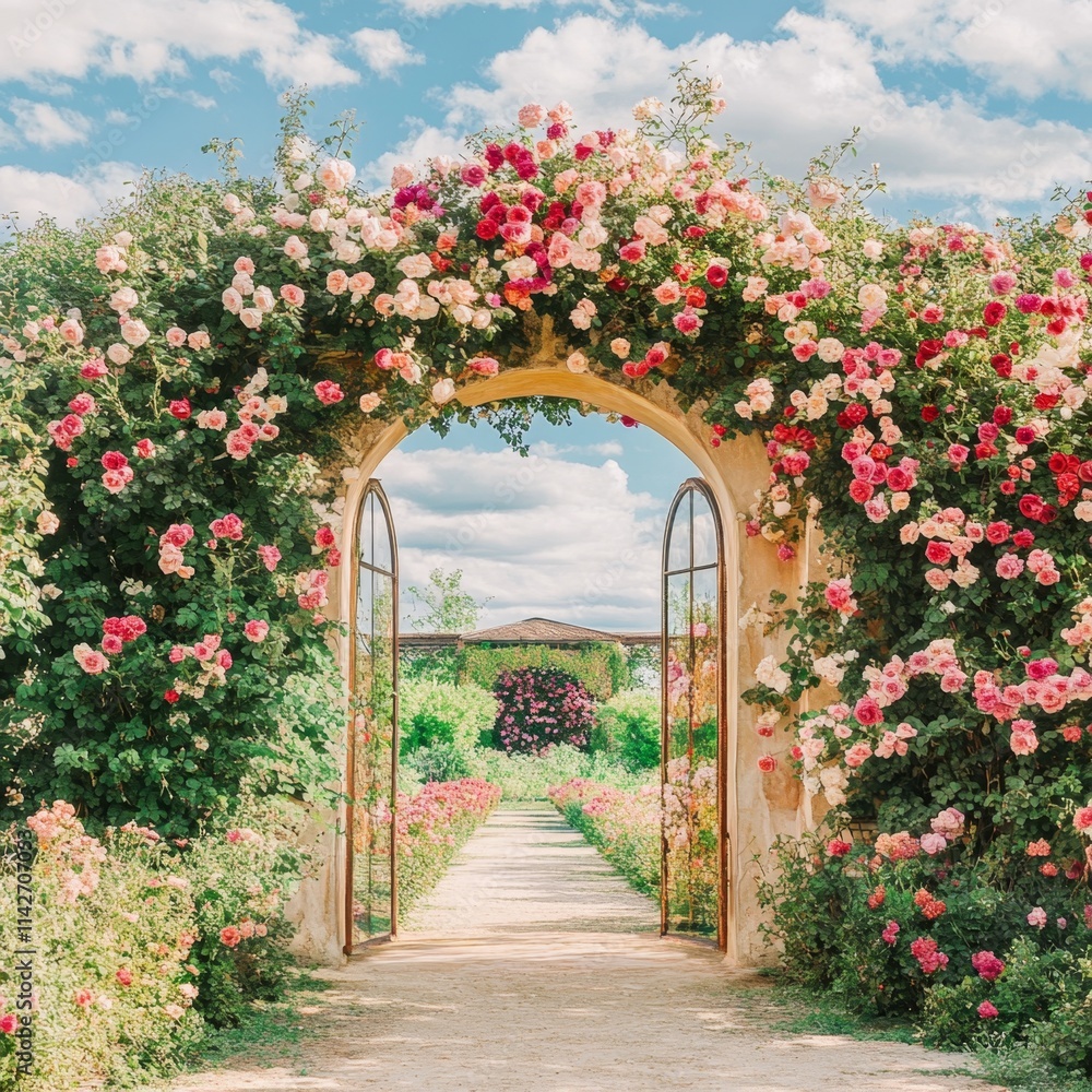 Rose Archway to a Blooming Garden Path Rose Archway to a Blooming Garden Path