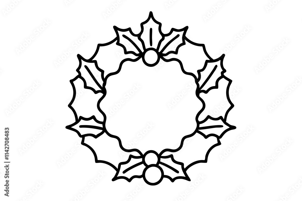 Christmas Wreath with Holly Berries Icon Vector - Holiday Decoration Symbol SVG Christmas Wreath with Holly Berries Icon Vector - Holiday Decoration Symbol SVG
