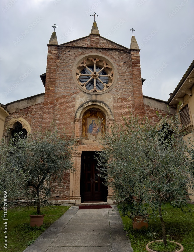 Chiesa di San Zeno in Oratorio (San Zenetto) church in Verona, cloudy day, vertical image