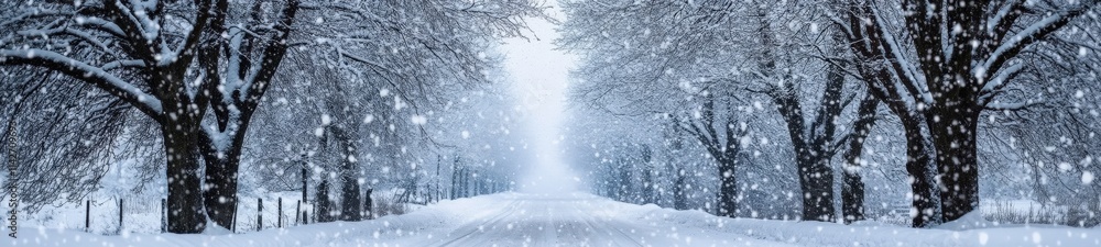 Snow-Covered Trees Forming an Archway on a Serene Winter Road Snow-Covered Trees Forming an Archway on a Serene Winter Road