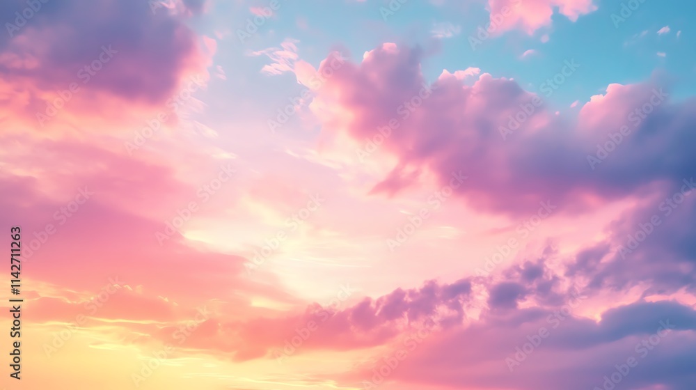 Obraz premium Stunning pastel sunset sky with clouds and soft colors.