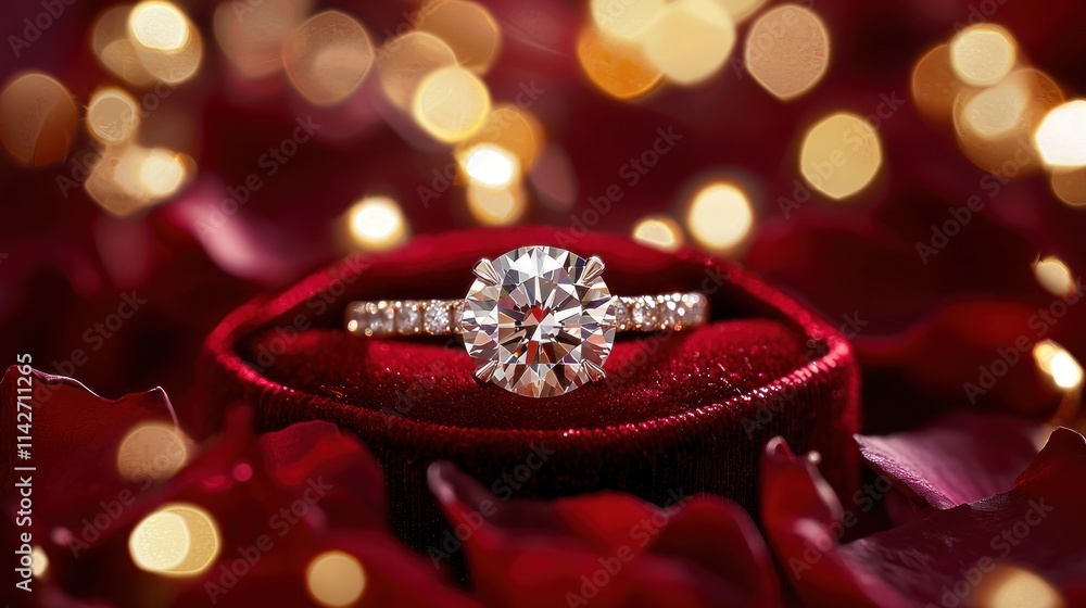 Diamond Ring in Velvet Box with Roses Diamond Ring in Velvet Box with Roses