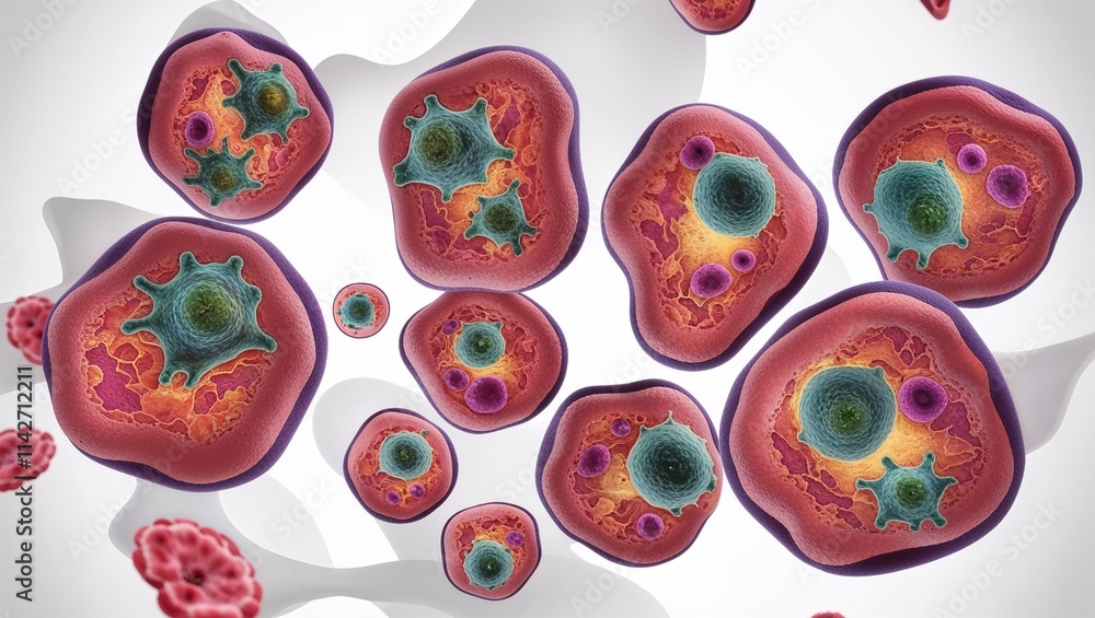 A Colorful, Detailed, and Scientifically Accurate Illustration of a Microscopic Cell, Showcasing Intricate Structures and Vibrant Colors to Highlight the Complexity of Life at a Cellular Level A Colorful, Detailed, and Scientifically Accurate Illustration of a Microscopic Cell, Showcasing Intricate Structures and Vibrant Colors to Highlight the Complexity of Life at a Cellular Level