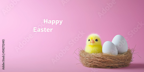 A Digital Ad For "Happy Easter" On A Social Media Platform Or A Banner For Web Design Or Print Poster Template Or Easter Promotion, With Large Copy Space.