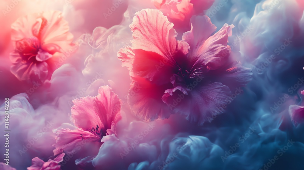 Vibrant flowers in soft clouds of color create a dreamy atmosphere. Vibrant flowers in soft clouds of color create a dreamy atmosphere.