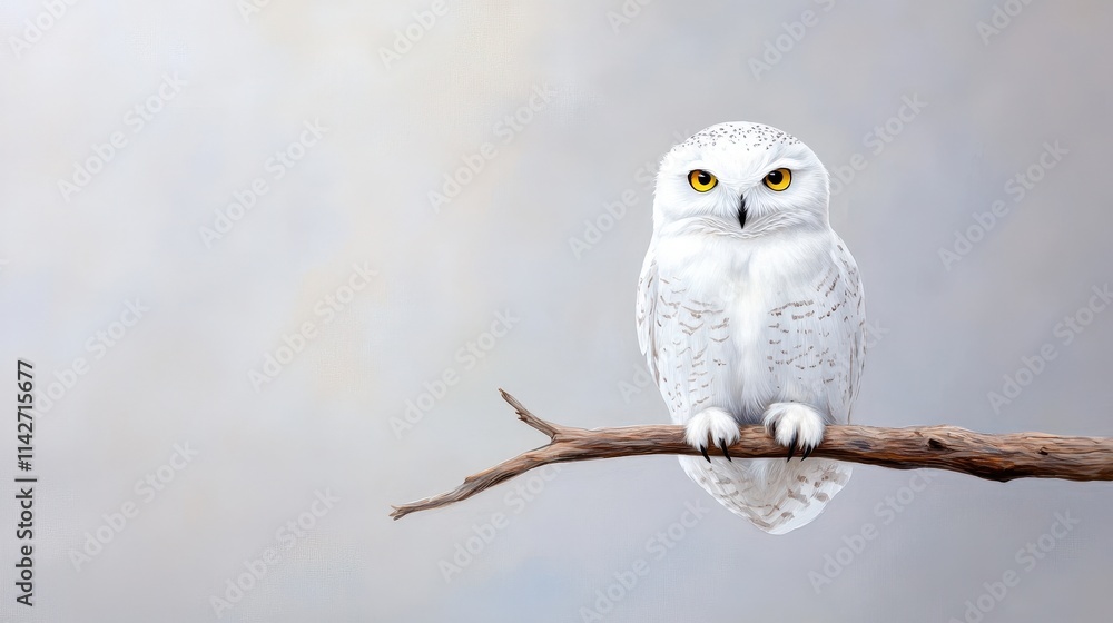 Fototapeta premium Majestic White Owl Gracefully Perched on a Branch Surrounded by Lush Green Foliage Capturing the Essence of Wildlife and Nature in Tranquil Harmony