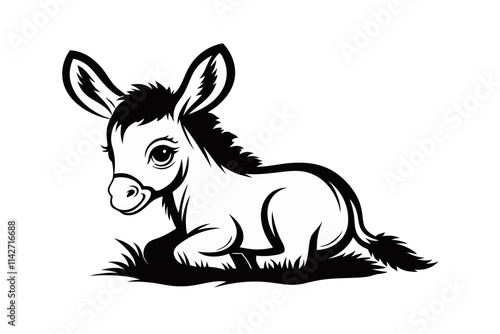 Silhouette of a baby donkey lying down calmly with a soft and cute posture, perfect for animals, farm life, and wildlife-themed projects