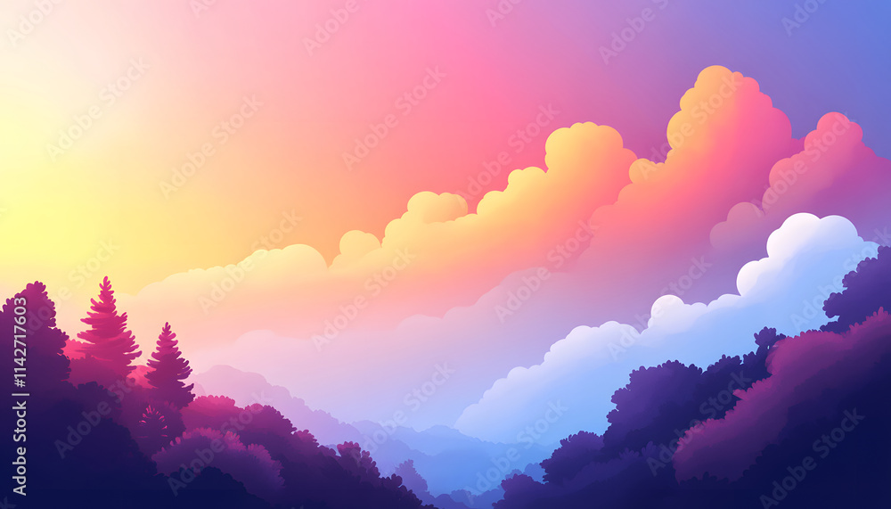 Serene Sunset Over Silhouetted Mountain Landscape Serene Sunset Over Silhouetted Mountain Landscape