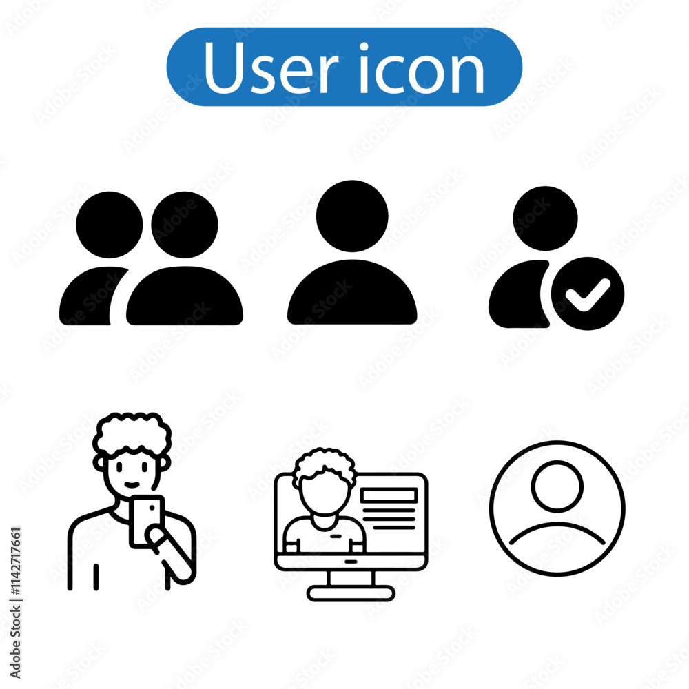 User icon and people line icon. People black vector art icons illustration on white background. User icon and people line icon. People black vector art icons illustration on white background.
