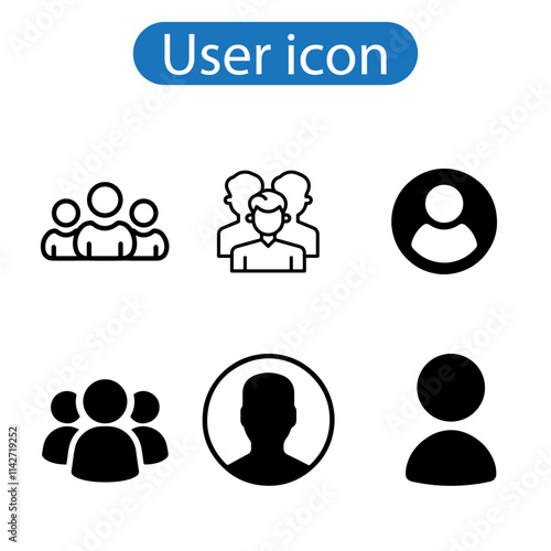 User icon and people line icon. People black vector art icons illustration on white background.