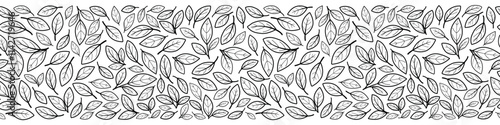 Hand drawn outline leaves seamless border. Design for banner, header. Isolated on white background.