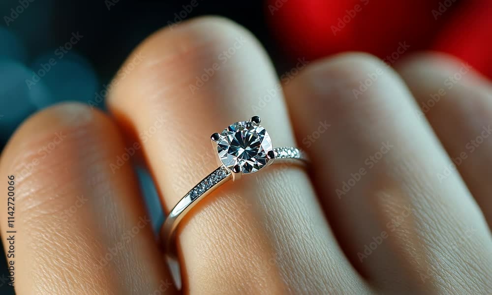 Sparkling Diamond Engagement Ring on a Finger