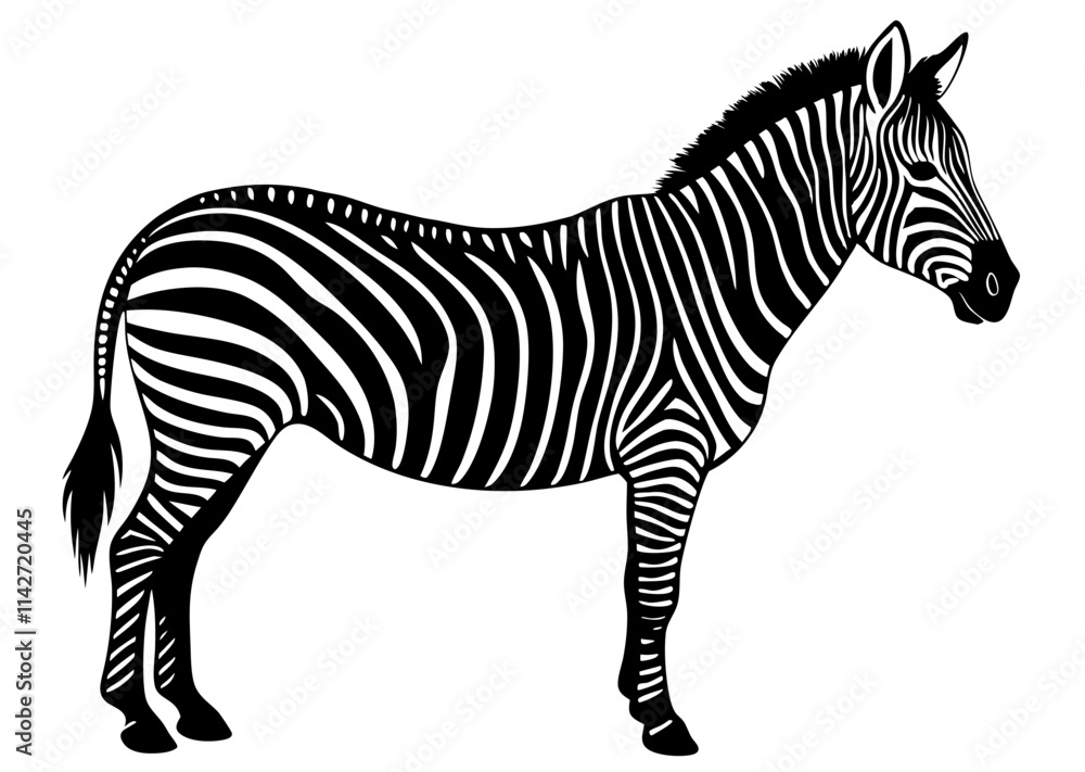 Detailed Zebra Silhouette with Stripes - Black and White Vector Illustration Detailed Zebra Silhouette with Stripes - Black and White Vector Illustration