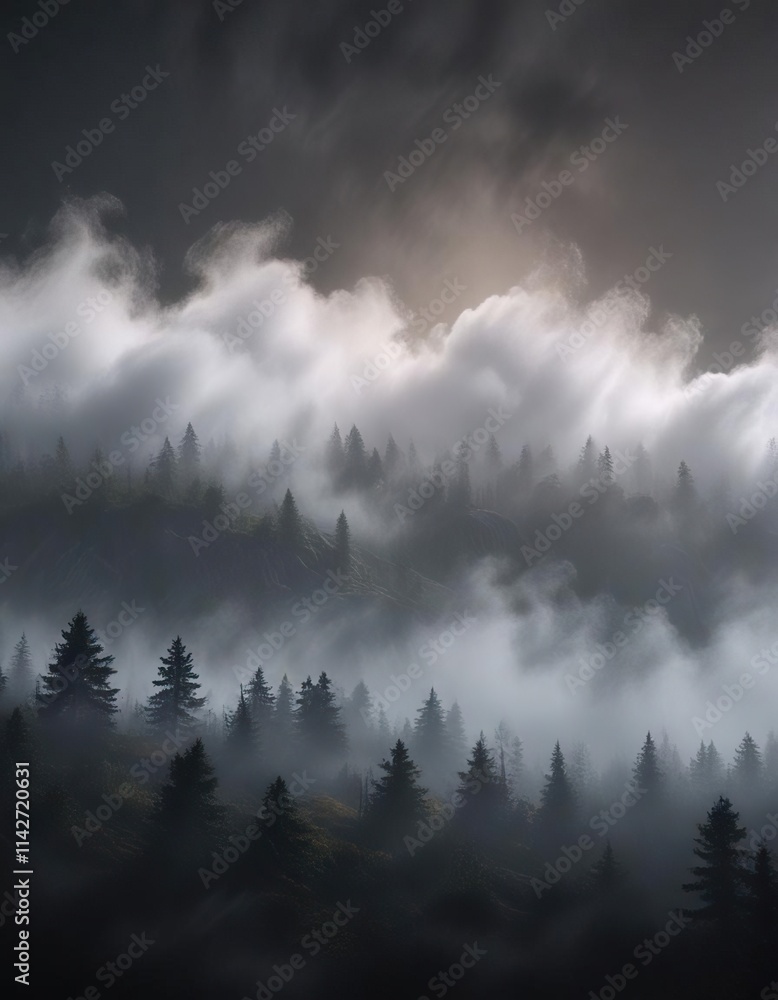 Soft, white fog rolling in on a dark background with subtle gradient effect, misty veil, vague Soft, white fog rolling in on a dark background with subtle gradient effect, misty veil, vague