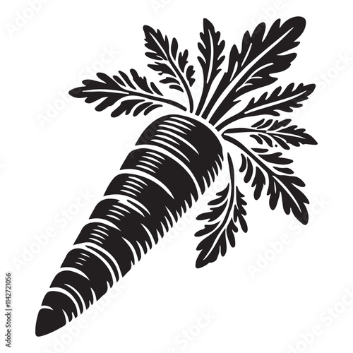 Carrot Silhouette Vector Illustration, Solid White Background.