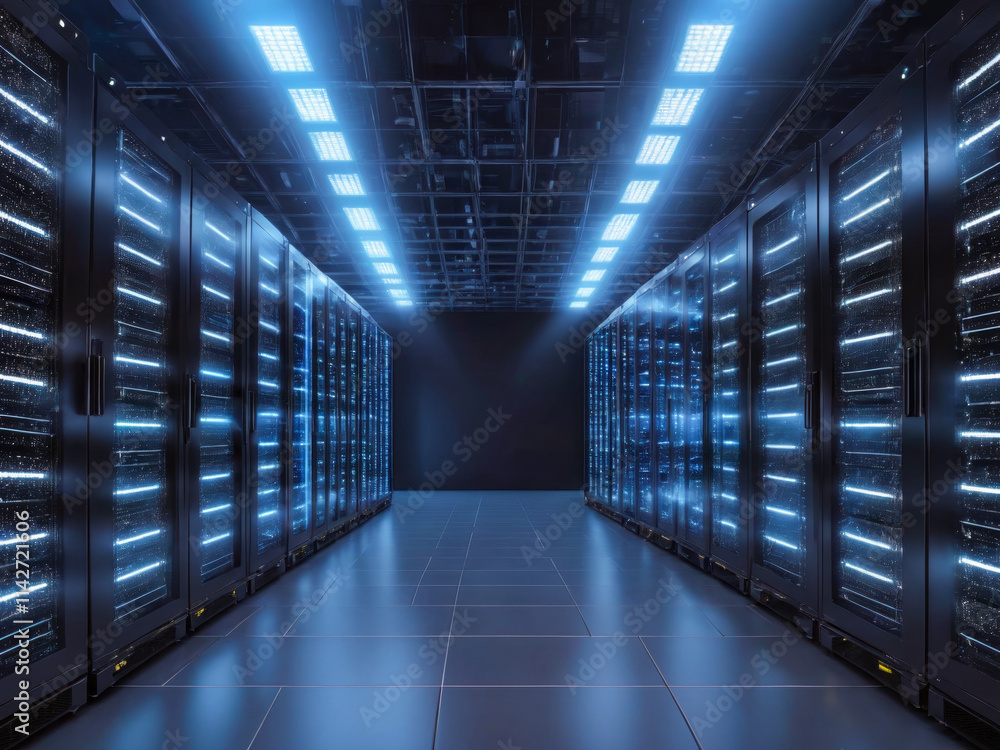 Illuminated Server Room Data Center Corridor Illuminated Server Room Data Center Corridor
