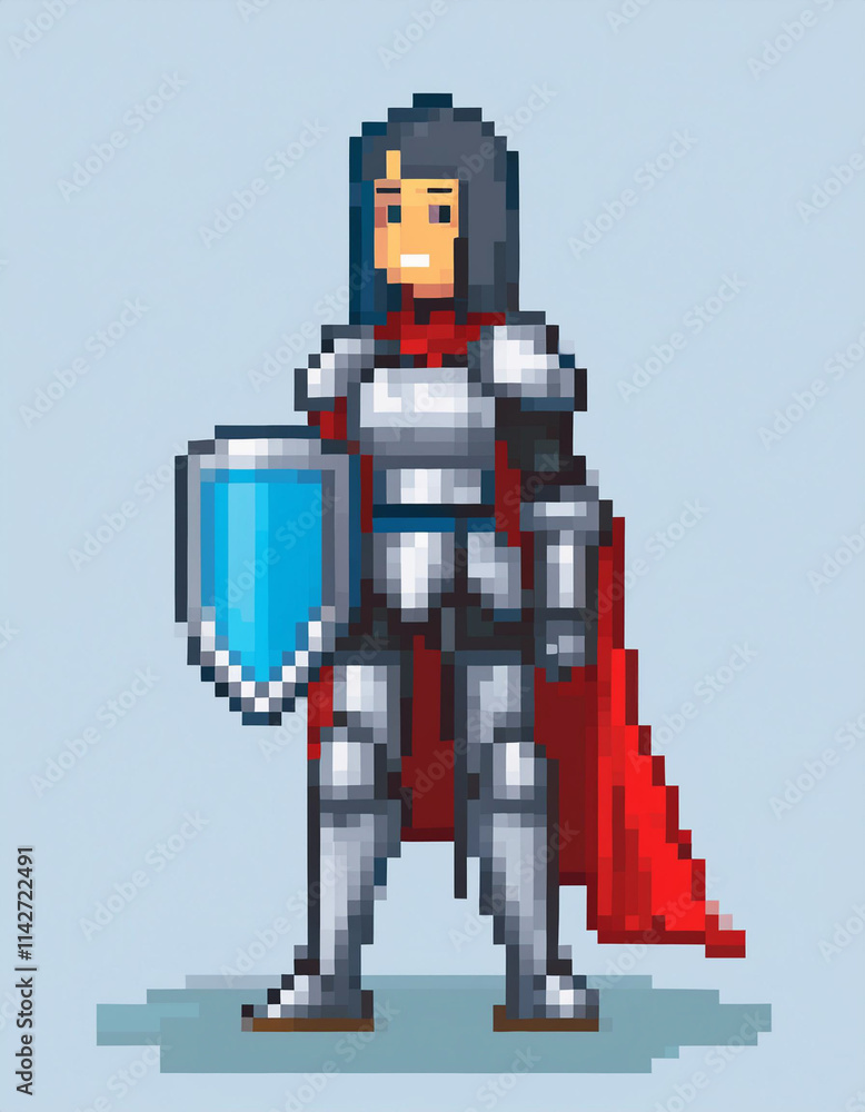 Pixel Art Knight Holding Sword and Shield Pixel Art Knight Holding Sword and Shield