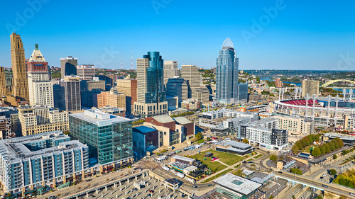 Aerial of Downtown Cincinnati Skyline and Ohio River photo