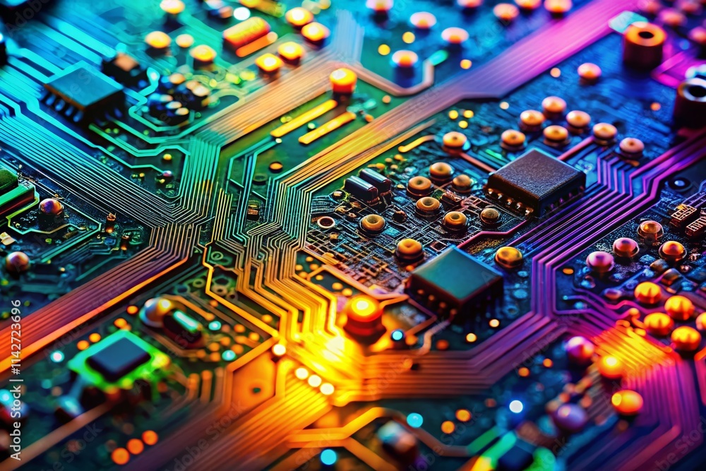 Macro Photography: Circuit Board Details, Computer Chip Closeup, Technology Template, Electronic Components, Abstract Tech Background Macro Photography: Circuit Board Details, Computer Chip Closeup, Technology Template, Electronic Components, Abstract Tech Background
