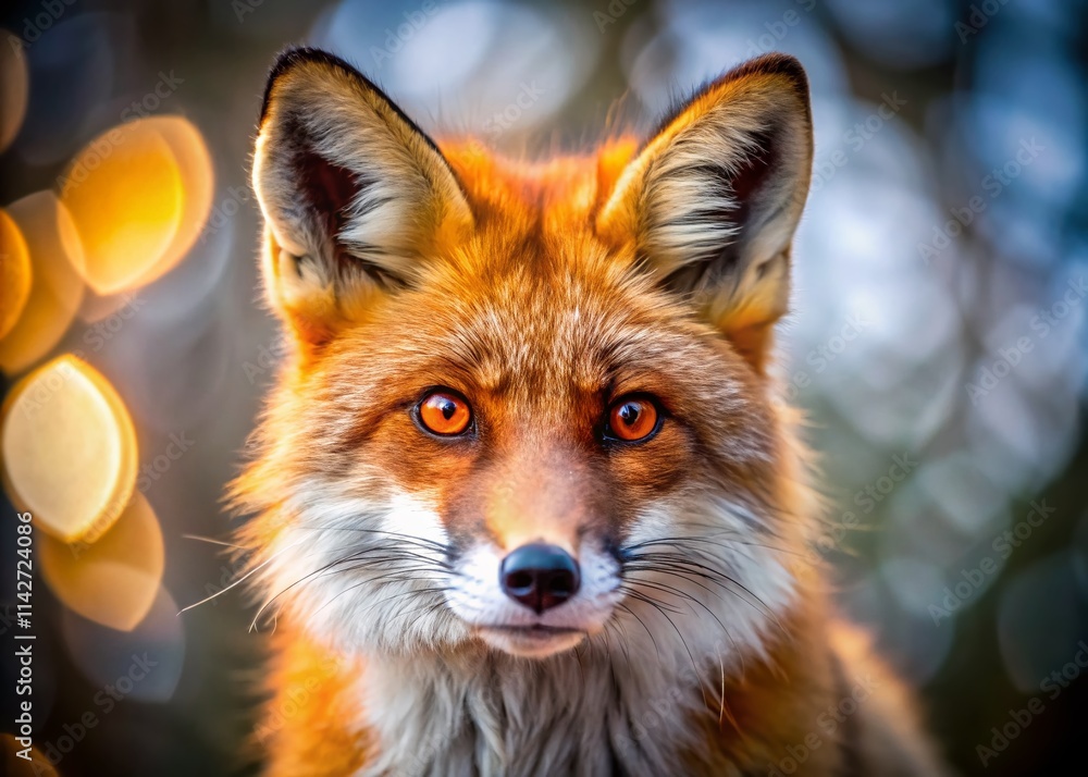 Fototapeta premium Macro Photography: Cross Fox Close Up, Vibrant Fur, Wildlife Detail, Animal Portrait, Red Fox, Vulpes vulpes, Nature Photography