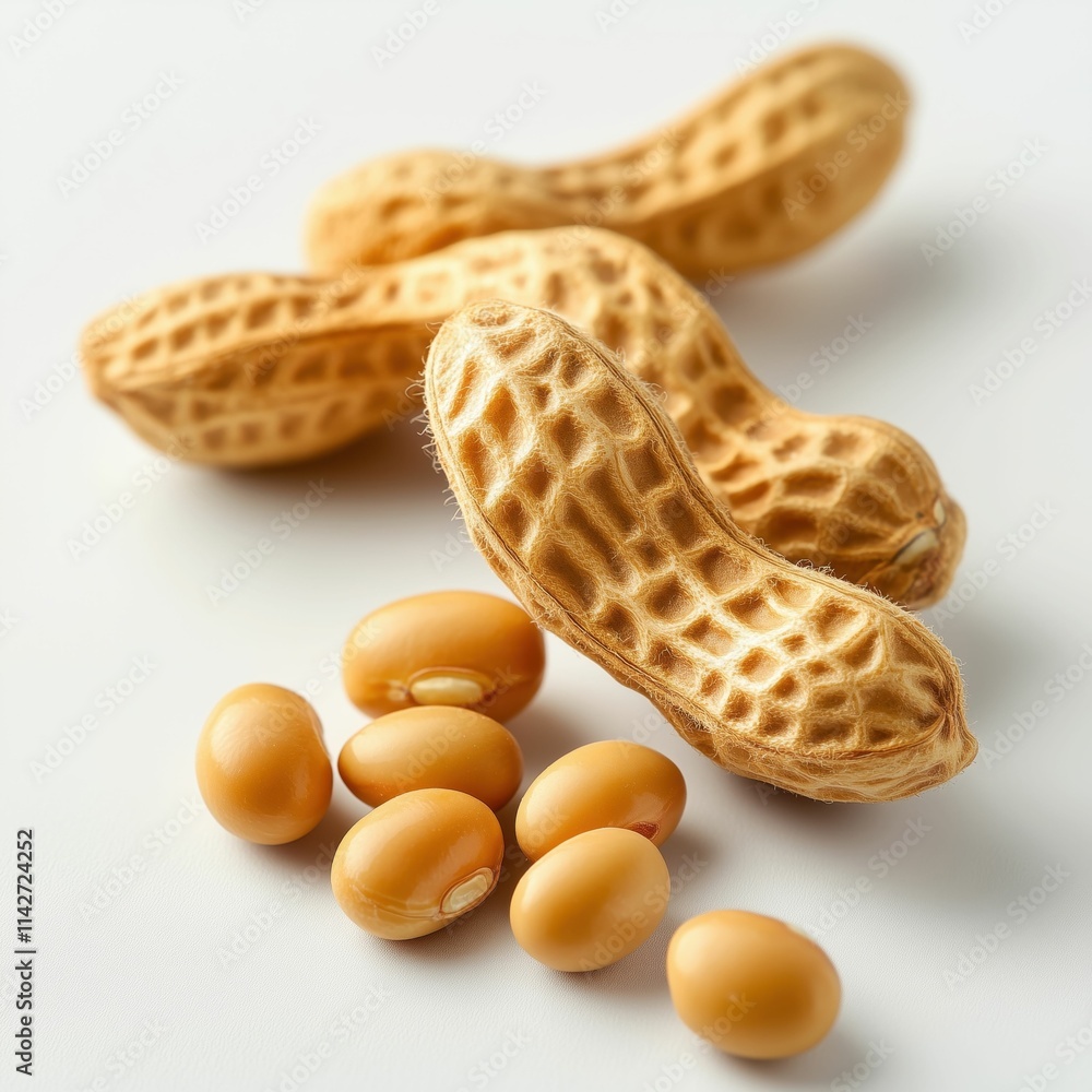 Peanut whole pods and separate beans isolated on white background Peanut whole pods and separate beans isolated on white background