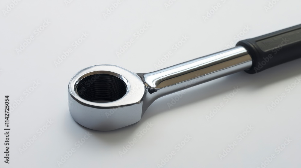 Close-Up of a Chrome Wrench on a Neutral Background