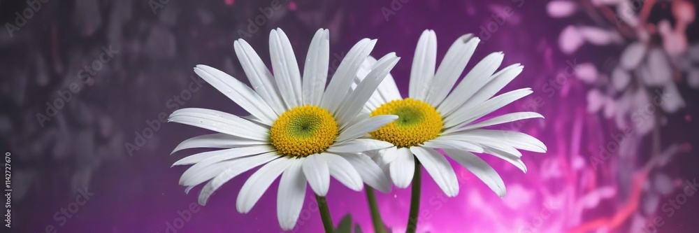 White daisy flower with neon abstract background, beauty, flora White daisy flower with neon abstract background, beauty, flora