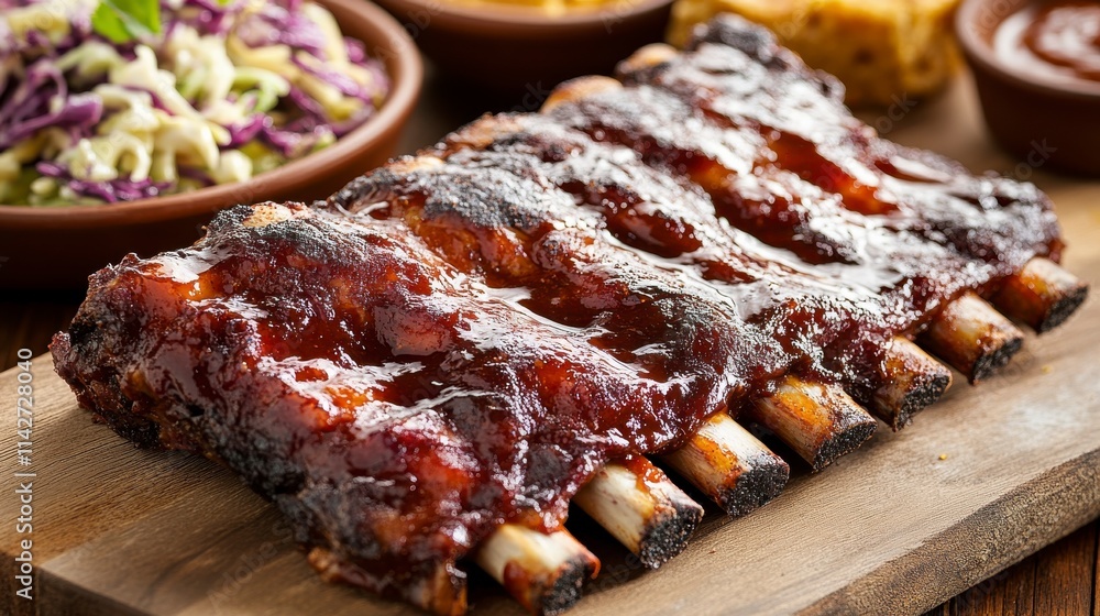 Delicious Ribs Served with Coleslaw and Cornbread Delicious Ribs Served with Coleslaw and Cornbread