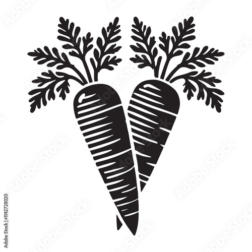 Carrot Silhouette Vector Illustration, Solid White Background.