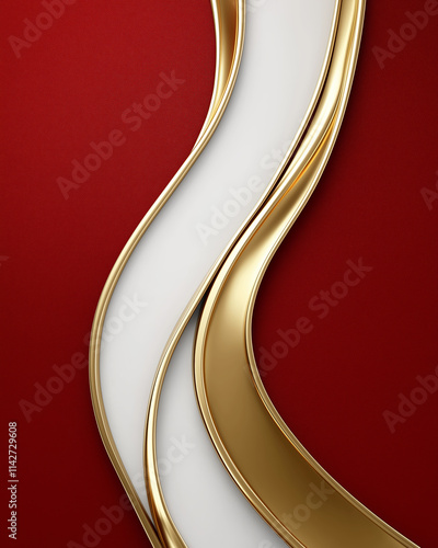 Elegant Gold and White Swirls on Red Background