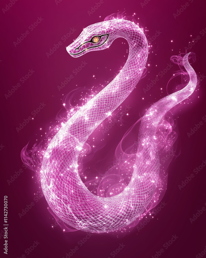 Naklejka premium Glowing Pink Snake with Sparkling Effects