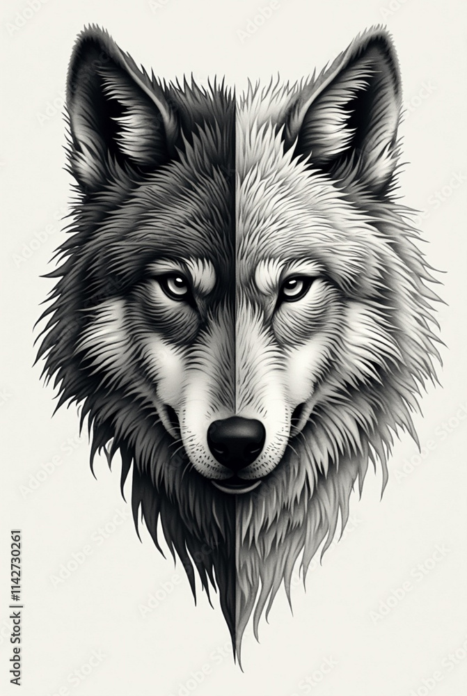 Fototapeta premium Lone Wolf: Geometric Tattoo Majesty