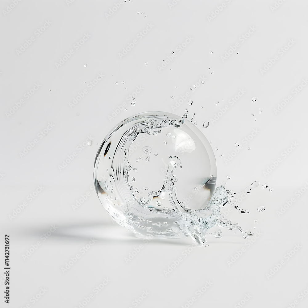 Dynamic splash of aqua captivating water sphere with droplets isolated on white background Dynamic splash of aqua captivating water sphere with droplets isolated on white background