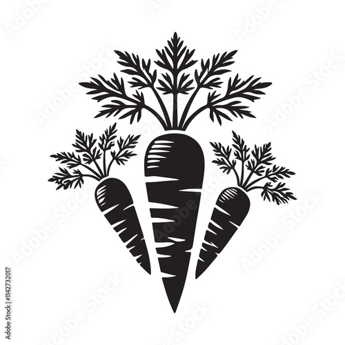 Carrot Silhouette Vector Illustration, Solid White Background.