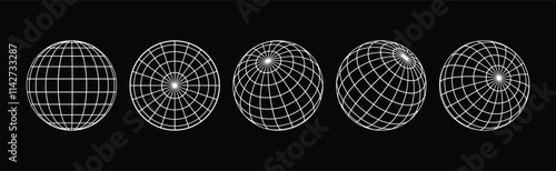 Wireframe globe grid icon vector illustration set isolated in black background