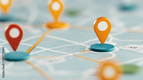 milestone and goal concept. Map with colorful location pins highlighting various points of interest.
