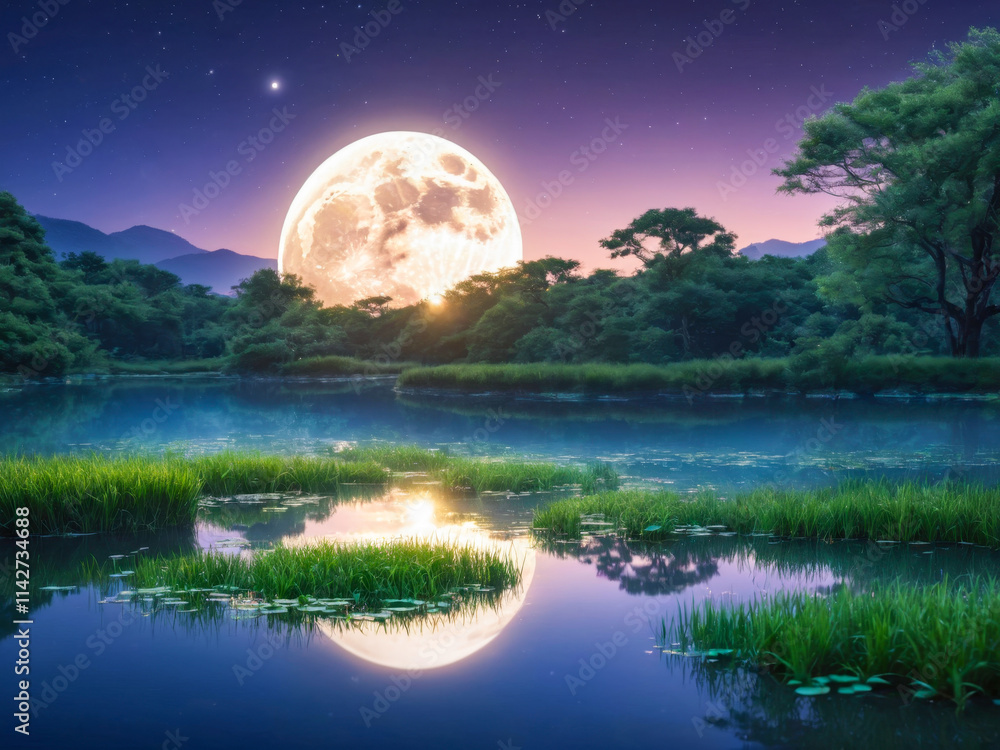 Fototapeta premium Serene Moonlit Lake at Night