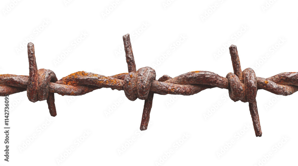 Close-Up of Rusty Barbed Wire. isolated transparent background Close-Up of Rusty Barbed Wire. isolated transparent background