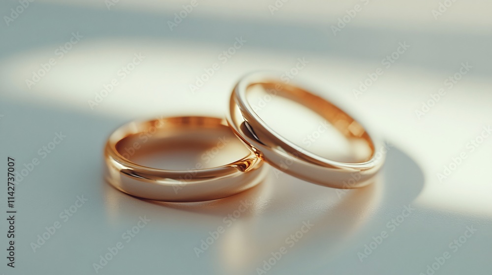Two elegant gold wedding rings beautifully displayed, symbolizing love and commitment. Two elegant gold wedding rings beautifully displayed, symbolizing love and commitment.