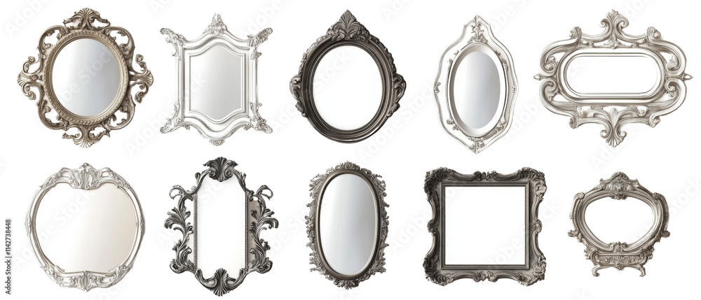 Set of designer mirrors. isolated transparent background Set of designer mirrors. isolated transparent background